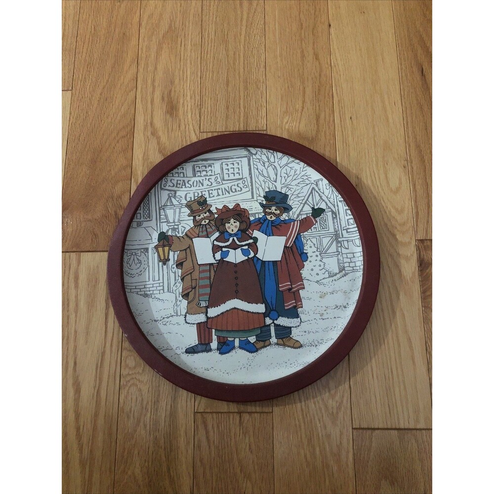 Vintage Wangs Intl. Inc. 1989 Metal Tray Platter Christmas Carolers 12" Exc. Con